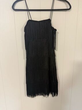 Black Fringe Slip Dress - XS Flapper